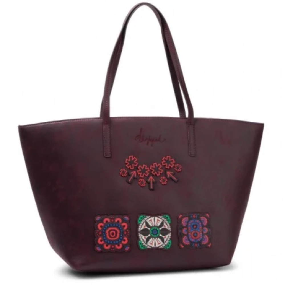 Desigual Bols Bold Sicilia Zipper Large Tote Bag In Burgundy